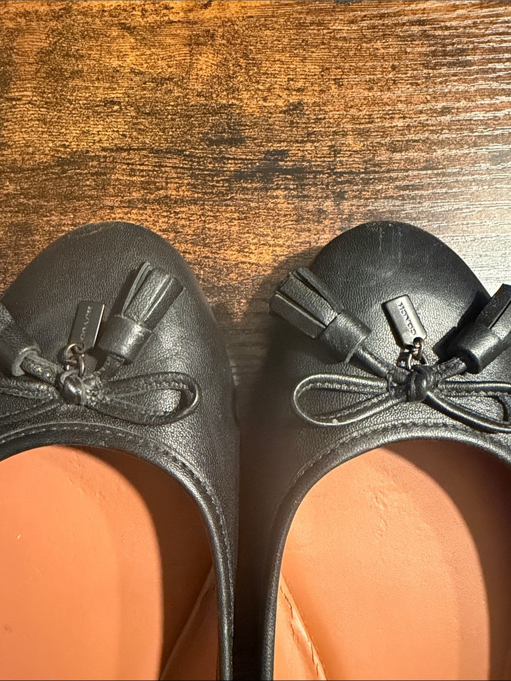 Coach Black Leather Ballet Flats with Bow Tassels - Picture 5 of 8
